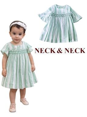 Neck & Neck Green Spanish Smocked Linen Dress Size 18-24M